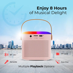 Mini Bluetooth Speaker, Wireless Karaoke Mic, 8Hrs Playtime, Vivid RGB Lights, Voice Effects, Multi-Play Modes BT5.1/TF Card & Type-C Charging Light Pink GenzVybs
